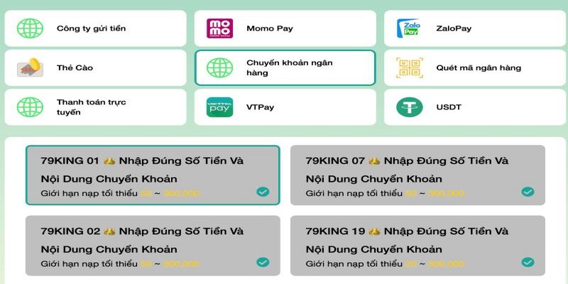 Nền tảng cung cấp nhiều phương thức nạp rút tiện lợi, nhanh chóng